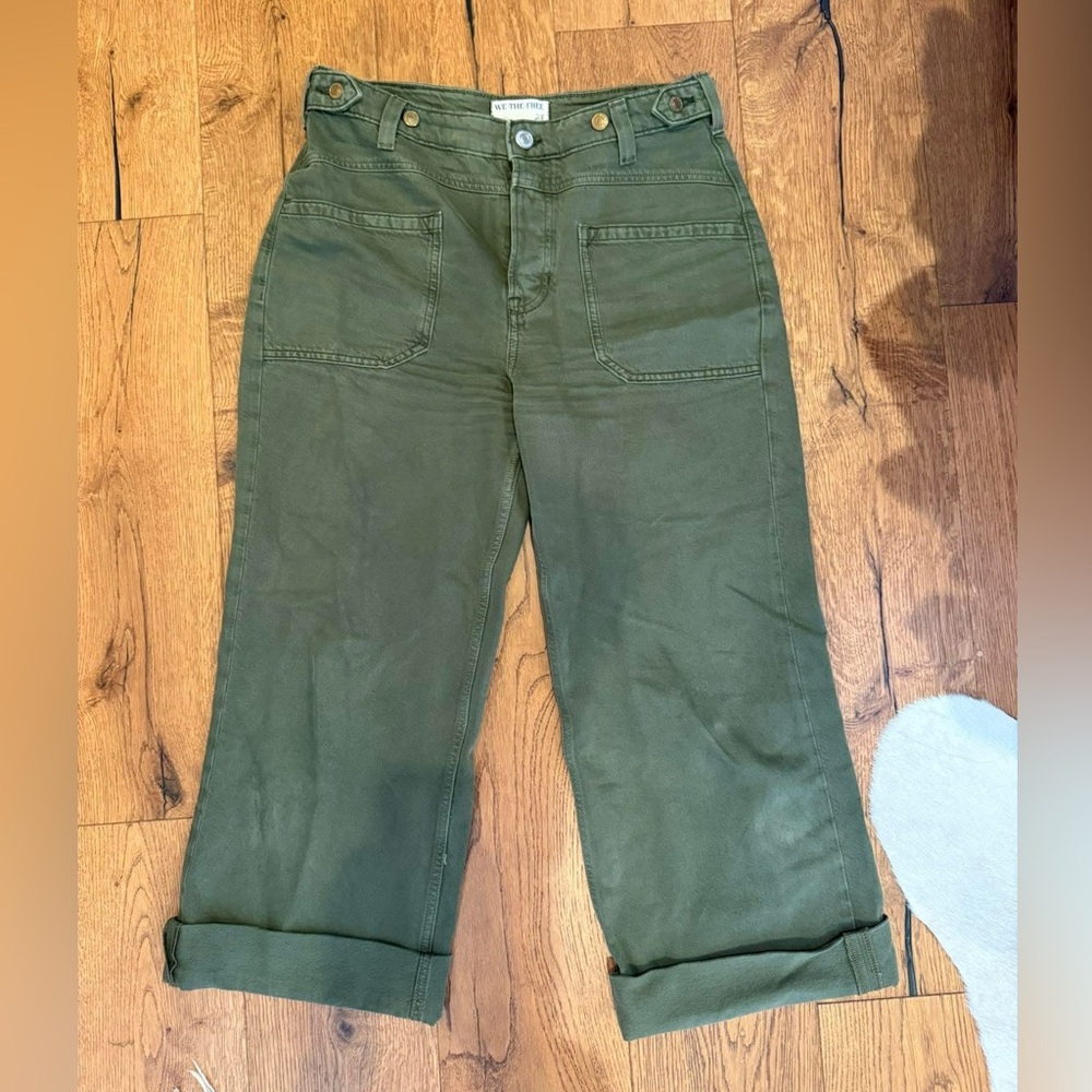 Free People Palmer Wide Leg Cuffed Jean Green Button Fly Cotton Womens Sz 28 - Picture 4 of 4